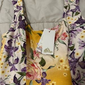 Agua Bendita Yellow and Purple Floral Shoulder Bag